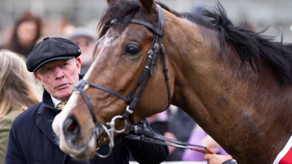 Gary Moore and Goshen after the Listed Contenders HurdleSandown 5.2.22 Pic: Edward Whitaker